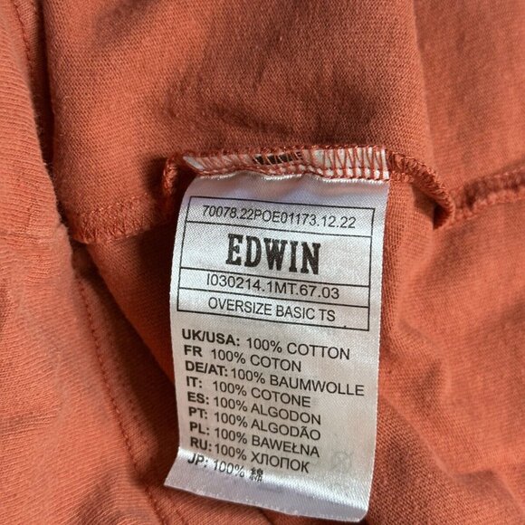 Edwin T Shirt Large Mens Orange Boxy Tee Short Sleeve Tokyo Casual Crew Neck - Picture 7 of 7